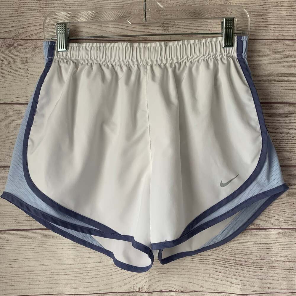 Nike White Dri-Fit Tempo Running Shorts Blue Mesh Panel Lining Briefs Size M